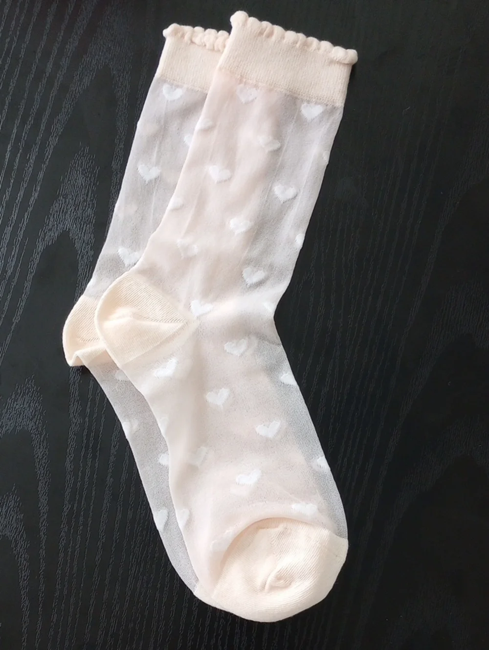 Sheer Hearts Crew Mid calf Socks Pastel Pink
